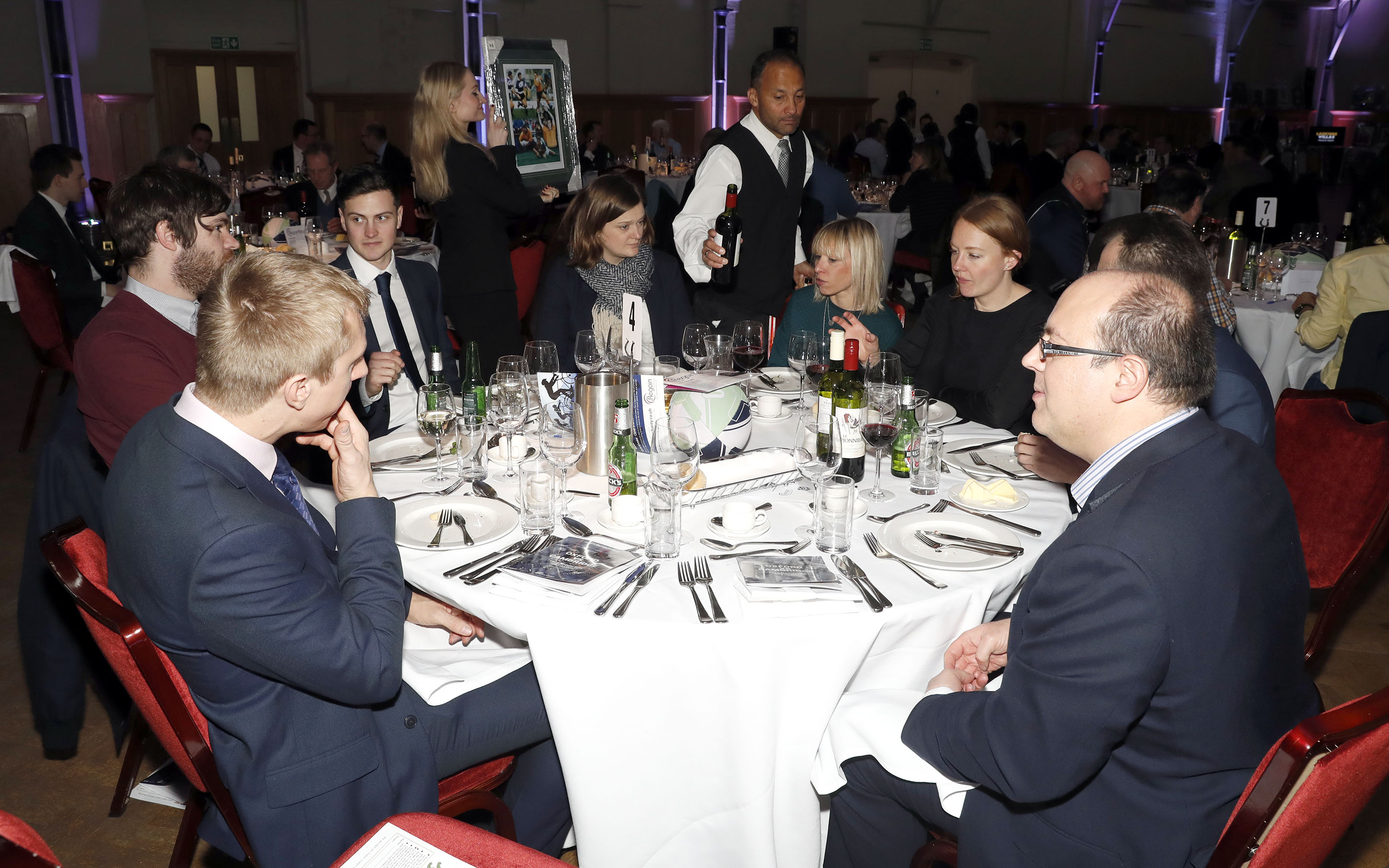 Hospitality tables during the RCMA Varsity Rugby League game between Cambridge University and Oxford University at the HAC Ground, Moorgate, London on Fri Mar 9, 2018