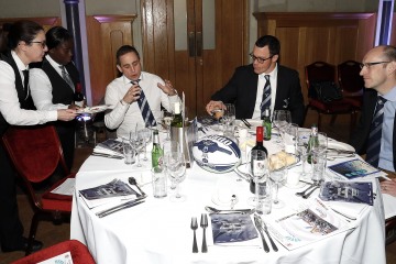 Hospitality tables during the RCMA Varsity Rugby League game between Cambridge University and Oxford University at the HAC Ground, Moorgate, London on Fri Mar 9, 2018