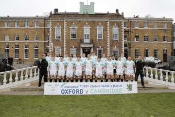 Cambridge University team photo during the RCMA Varsity Rugby League game between Cambridge University and Oxford University at the HAC Ground, Moorgate, London on Fri Mar 9, 2018