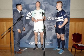 Coin toss during the RCMA Varsity Rugby League game between Cambridge University and Oxford University at the HAC Ground, Moorgate, London on Fri Mar 9, 2018